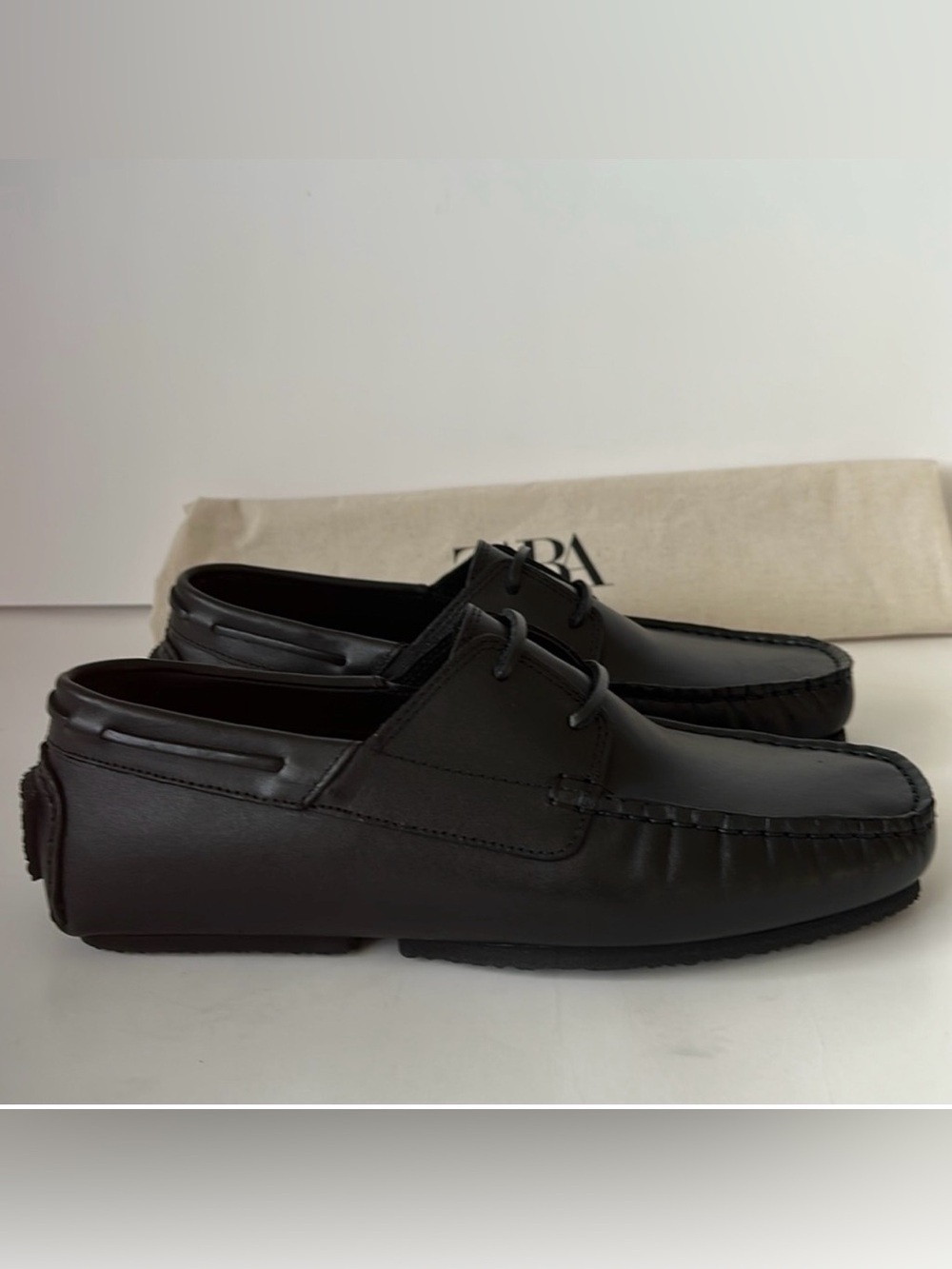 Zara Men's Black Leather Boat Shoes Size 7